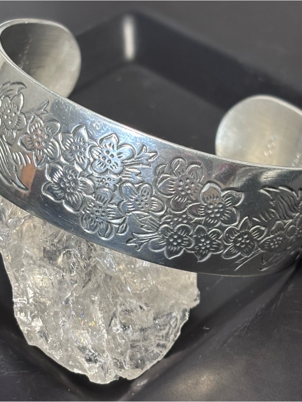 Vintage Kirk Stieff Pewter Cuff Bracelet “Flower of the Month Series” Larkspur